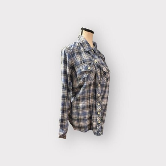 Women’s 0 Torrid Twill Blue Plaid Top 12 Large - Picture 6 of 6